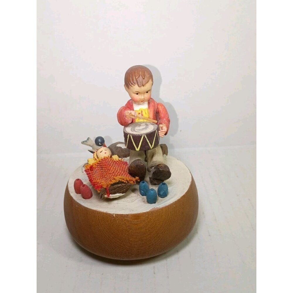 Vintage Rare Anri Wooden Little Drummer Boy & Baby Jesus Music Box